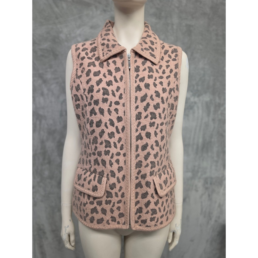 Boiled Wool Zip Front Vest Lisa International Leopard Print Small Mob Wife 90s